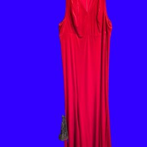 Red velvety full length formal dress